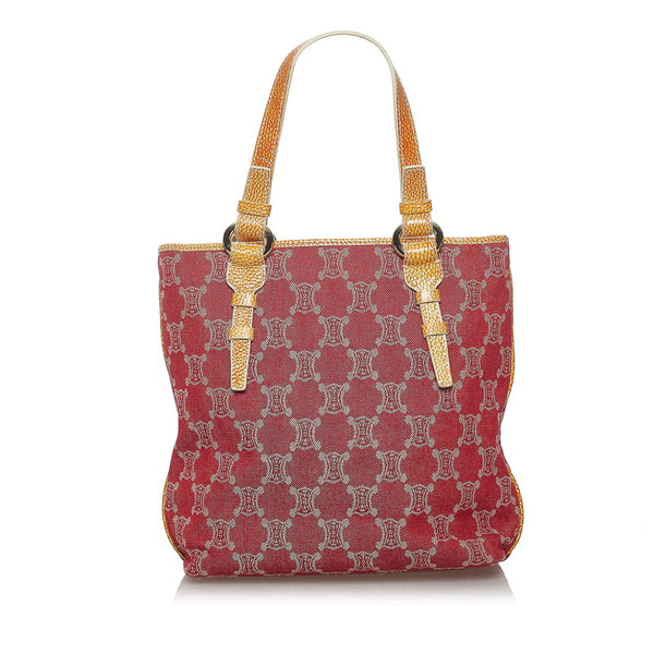 セリーヌ パリマカダム ハンドバッグ トートバッグ レッド ブラウン レザー デニム レディース CELINE 【中古】