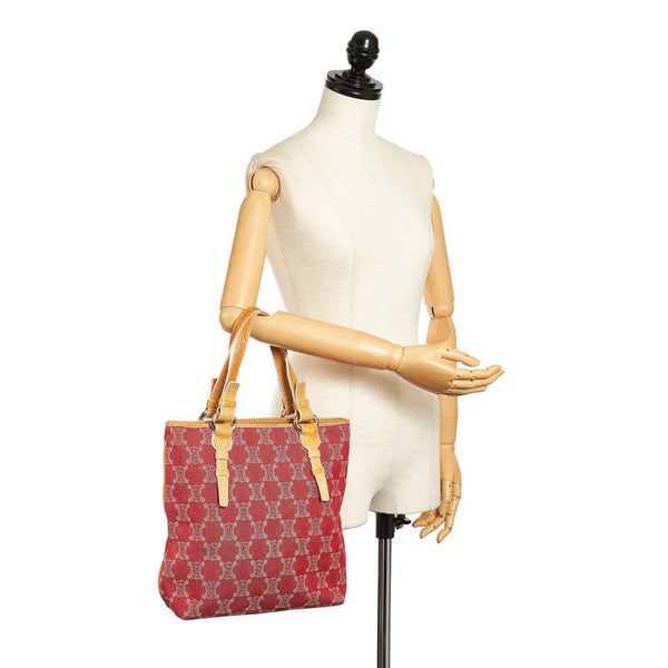 セリーヌ パリマカダム ハンドバッグ トートバッグ レッド ブラウン レザー デニム レディース CELINE 【中古】