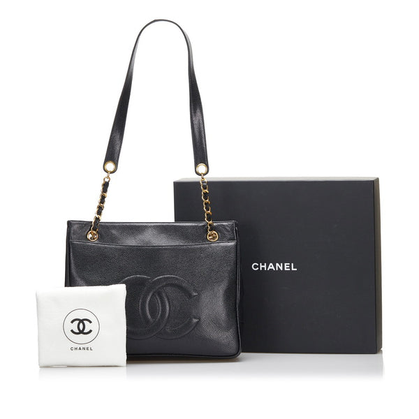シャネル ココマーク チェーン トートバッグ ショルダーバッグ ブラック キャビアスキン レディース CHANEL 【中古】
