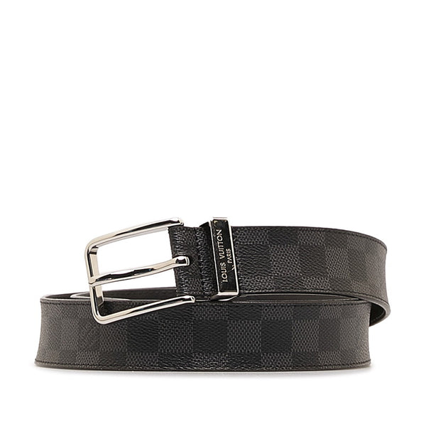 ルイ ヴィトン ダミエ グラフィット サンチュール ポンヌフ ベルト 95/38 M9402 ブラック PVC レザー メンズ LOUIS VUITTON 【中古】
