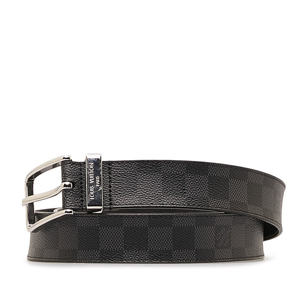ルイ ヴィトン ダミエ グラフィット サンチュール ポンヌフ ベルト 95/38 M9402 ブラック PVC レザー メンズ LOUIS VUITTON 【中古】