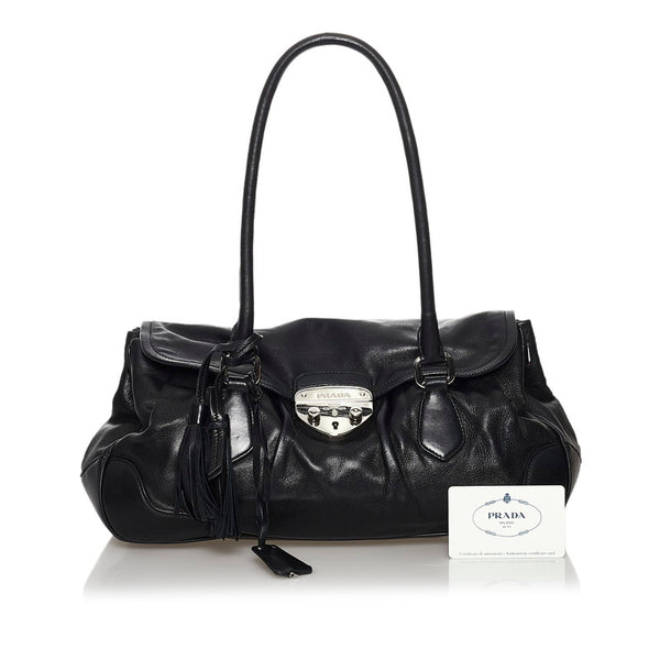 プラダ タッセル BR3474 ブラック レザー ショルダーバッグ レディース PRADA 【中古】