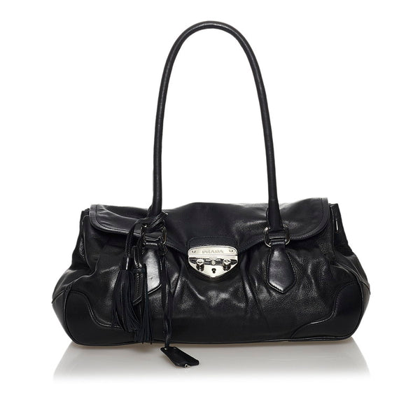 プラダ タッセル BR3474 ブラック レザー ショルダーバッグ レディース PRADA 【中古】