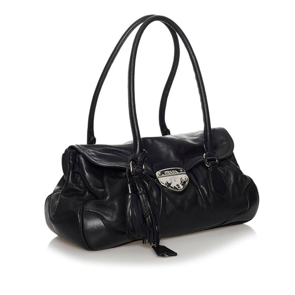 プラダ タッセル BR3474 ブラック レザー ショルダーバッグ レディース PRADA 【中古】
