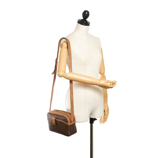 セリーヌ マカダム 斜め掛け ショルダーバッグ ブラウン PVC レザー レディース CELINE 【中古】