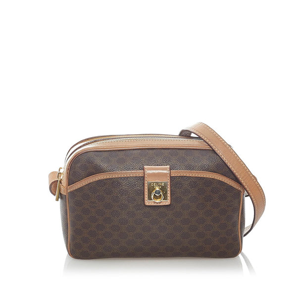 セリーヌ マカダム 斜め掛け ショルダーバッグ ブラウン PVC レザー レディース CELINE 【中古】