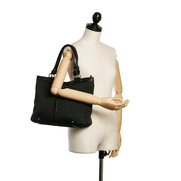 サルヴァトーレフェラガモ ガンチーニ トートバッグ EY-21 6848 ブラック キャンバス レザー レディース Salvatore Ferragamo 【中古】