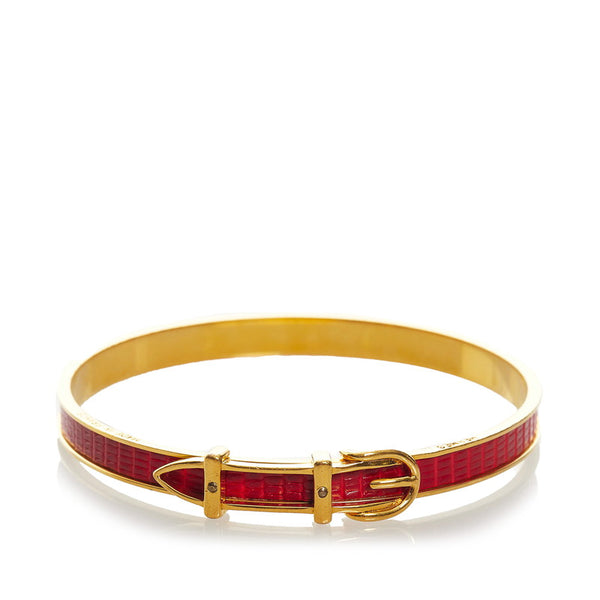 エルメス ベルト バックルモチーフ バングル レッド メッキ レザー レディース HERMES 【中古】