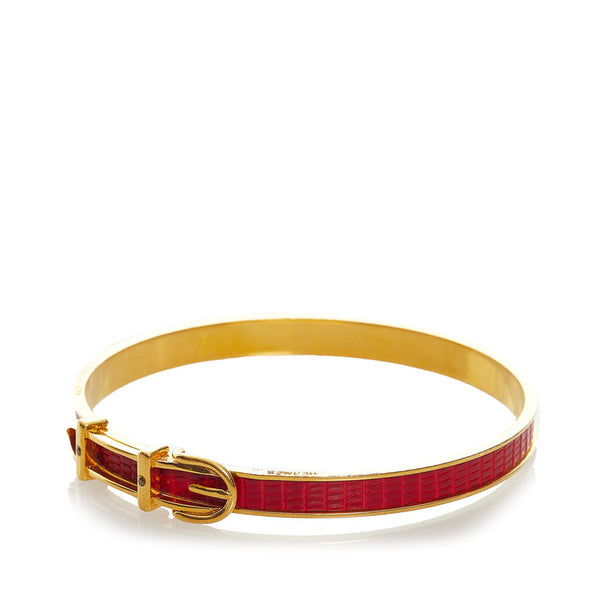 エルメス ベルト バックルモチーフ バングル レッド メッキ レザー レディース HERMES 【中古】