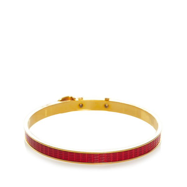 エルメス ベルト バックルモチーフ バングル レッド メッキ レザー レディース HERMES 【中古】
