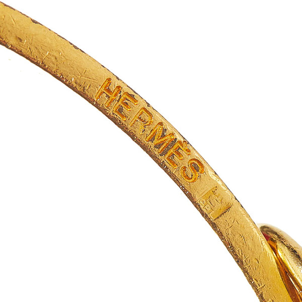 エルメス ベルト バックルモチーフ バングル レッド メッキ レザー レディース HERMES 【中古】