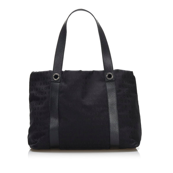 ブルガリ ロゴマニア ハンドバッグ トートバッグ  ブラック キャンバス レザー  BVLGARI 【中古】