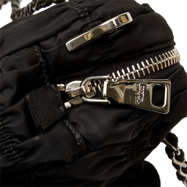 プラダ ギャザー チェーン ハンドバッグ ショルダーバッグ 2WAY BN2017 ブラック ナイロン レザー レディース PRADA 【中古】