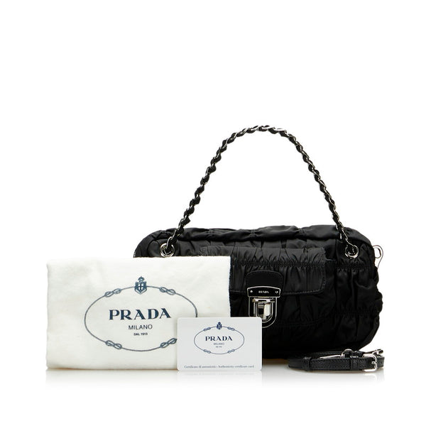 プラダ ギャザー チェーン ハンドバッグ ショルダーバッグ 2WAY BN2017 ブラック ナイロン レザー レディース PRADA 【中古】