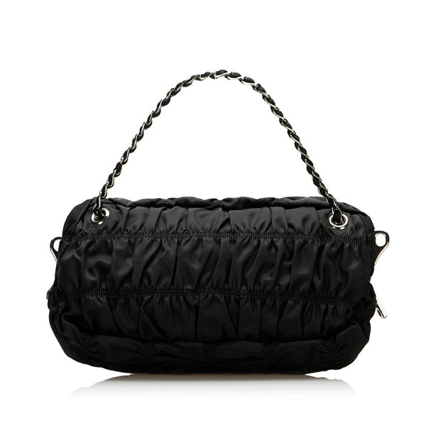 プラダ ギャザー チェーン ハンドバッグ ショルダーバッグ 2WAY BN2017 ブラック ナイロン レザー レディース PRADA 【中古】