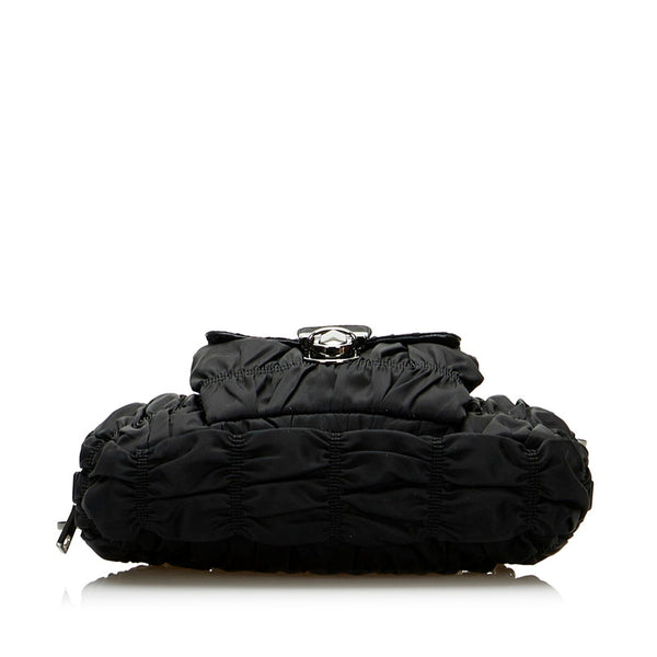 プラダ ギャザー チェーン ハンドバッグ ショルダーバッグ 2WAY BN2017 ブラック ナイロン レザー レディース PRADA 【中古】