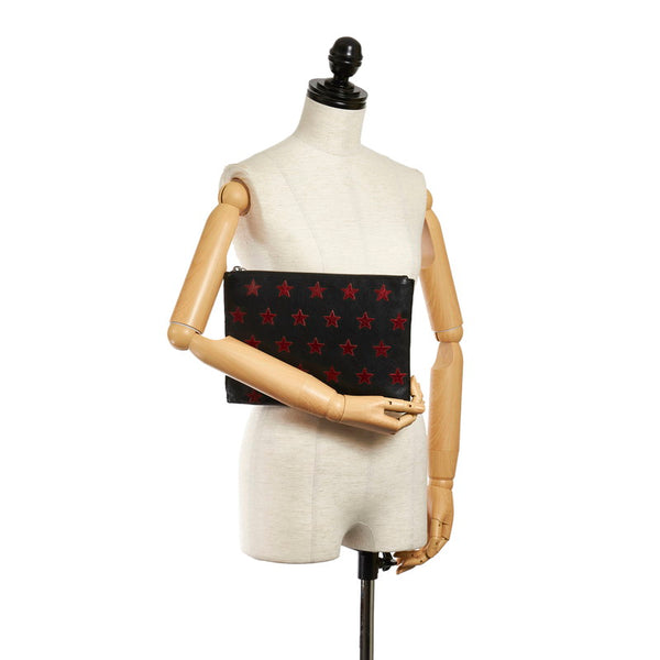 サンローラン スター クラッチバッグ ブラック レッド レザー メンズ SAINT LAURENT 【中古】