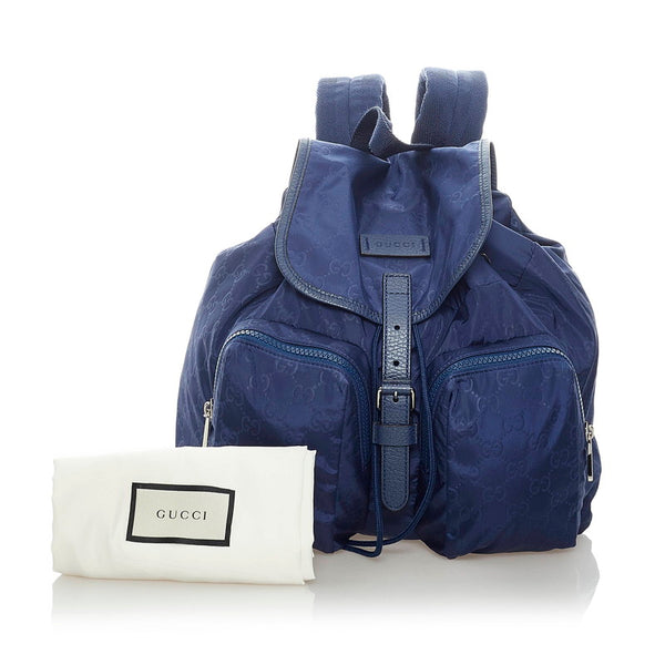 グッチ GGナイロン リュック・デイパック 510343 ブルー ナイロン レザー レディース GUCCI 【中古】