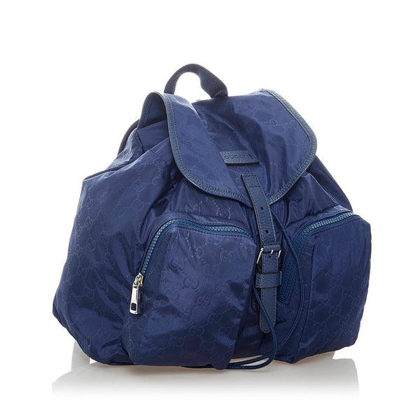 グッチ GGナイロン リュック・デイパック 510343 ブルー ナイロン レザー レディース GUCCI 【中古】
