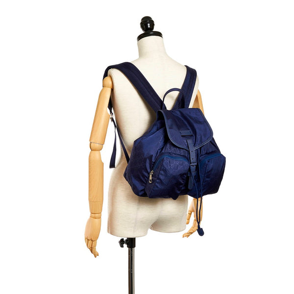 グッチ GGナイロン リュック・デイパック 510343 ブルー ナイロン レザー レディース GUCCI 【中古】