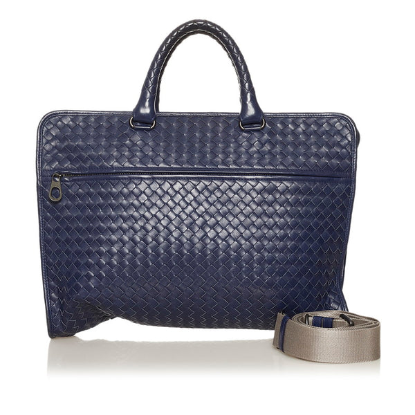 ボッテガヴェネタ イントレチャート ビジネスバッグ ブリーフケース ショルダー 2WAY 248395 ネイビー レザー メンズ BOTTEGAVENETA 【中古】
