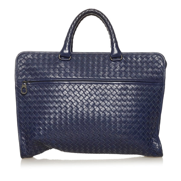 ボッテガヴェネタ イントレチャート ビジネスバッグ ブリーフケース ショルダー 2WAY 248395 ネイビー レザー メンズ BOTTEGAVENETA 【中古】