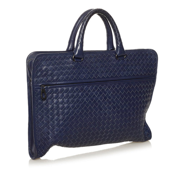 ボッテガヴェネタ イントレチャート ビジネスバッグ ブリーフケース ショルダー 2WAY 248395 ネイビー レザー メンズ BOTTEGAVENETA 【中古】