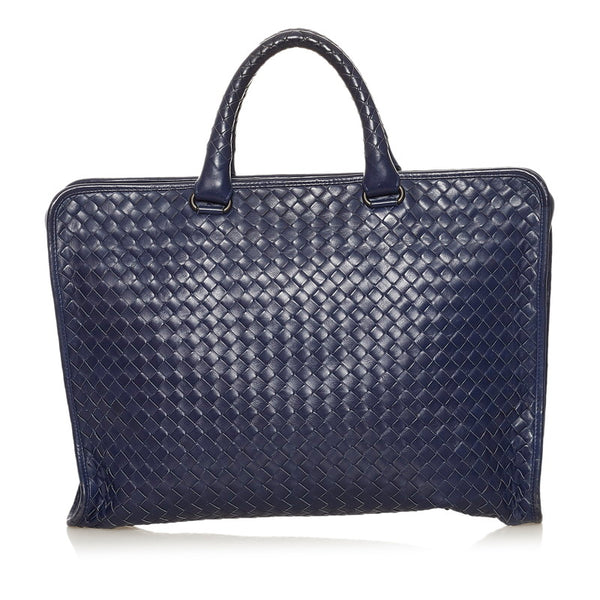 ボッテガヴェネタ イントレチャート ビジネスバッグ ブリーフケース ショルダー 2WAY 248395 ネイビー レザー メンズ BOTTEGAVENETA 【中古】