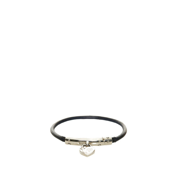 エルメス シルバー ブラック メタル レザー ヴィヴィリデ  ファンタジーハート ブレスレット レディース HERMES 【中古】