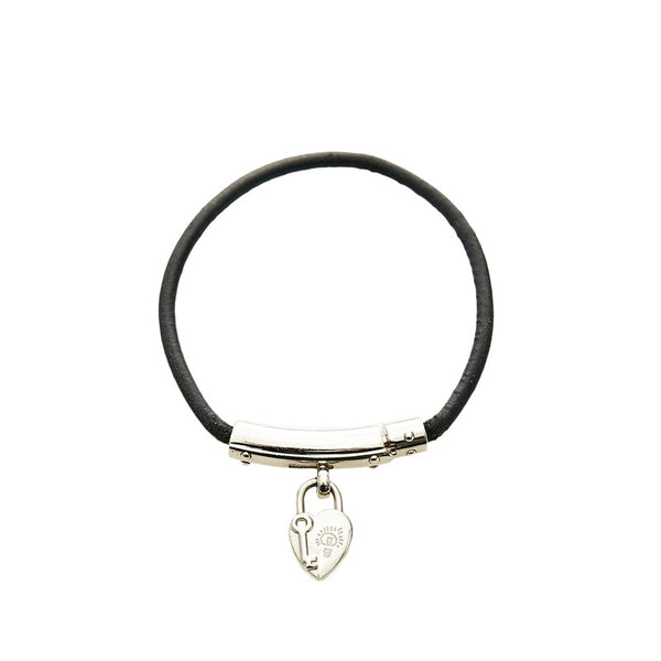 エルメス シルバー ブラック メタル レザー ヴィヴィリデ  ファンタジーハート ブレスレット レディース HERMES 【中古】