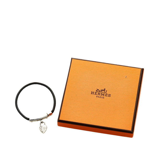 エルメス シルバー ブラック メタル レザー ヴィヴィリデ  ファンタジーハート ブレスレット レディース HERMES 【中古】