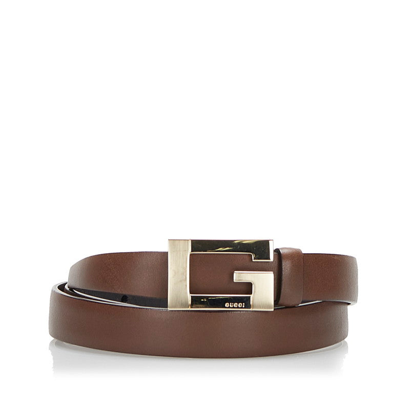 グッチ Gバックル スクエア ベルト ブラウン ゴールド レザー レディース GUCCI 【中古】