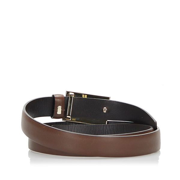 グッチ Gバックル スクエア ベルト ブラウン ゴールド レザー レディース GUCCI 【中古】