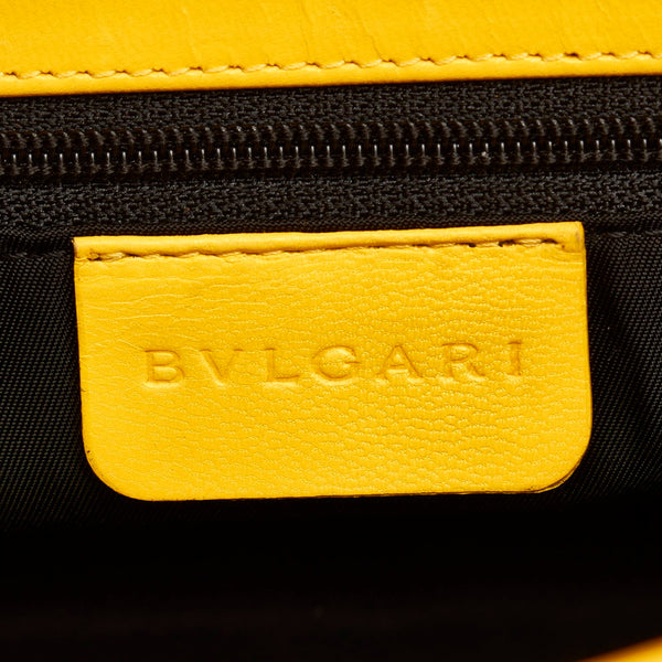 ブルガリ ロゴマニア ブラック イエロー レザー キャンバス トートバッグ レディース BVLGARI 【中古】