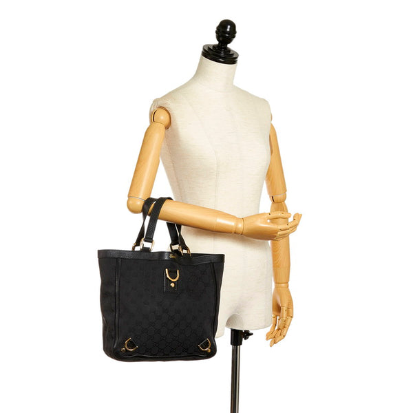 グッチ GGキャンバス アビー ハンドバッグ 130739 ブラック キャンバス レザー レディース GUCCI 【中古】