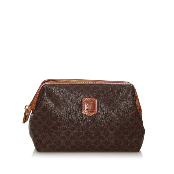 セリーヌ マカダム ポーチ ブラウン PVC レザー レディース CELINE 【中古】