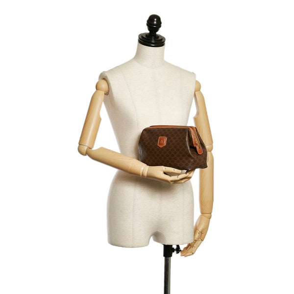 セリーヌ マカダム ポーチ ブラウン PVC レザー レディース CELINE 【中古】