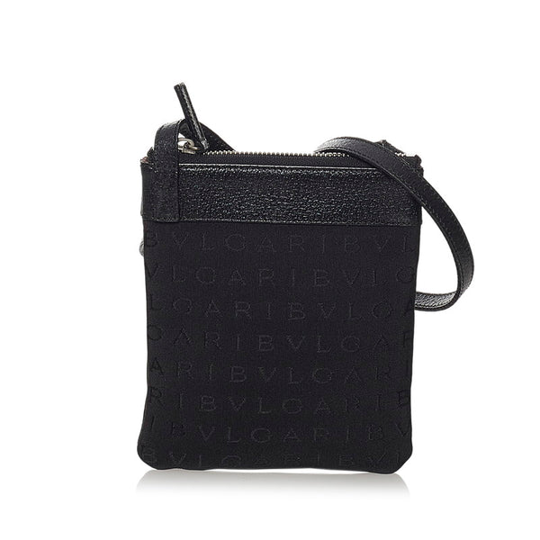 ブルガリ ロゴマニア 斜め掛け ショルダーバッグ ブラック キャンバス レザー レディース BVLGARI 【中古】