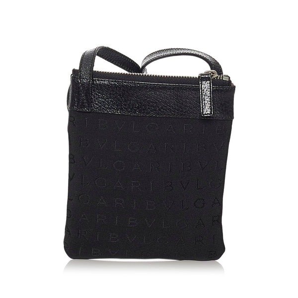 ブルガリ ロゴマニア 斜め掛け ショルダーバッグ ブラック キャンバス レザー レディース BVLGARI 【中古】