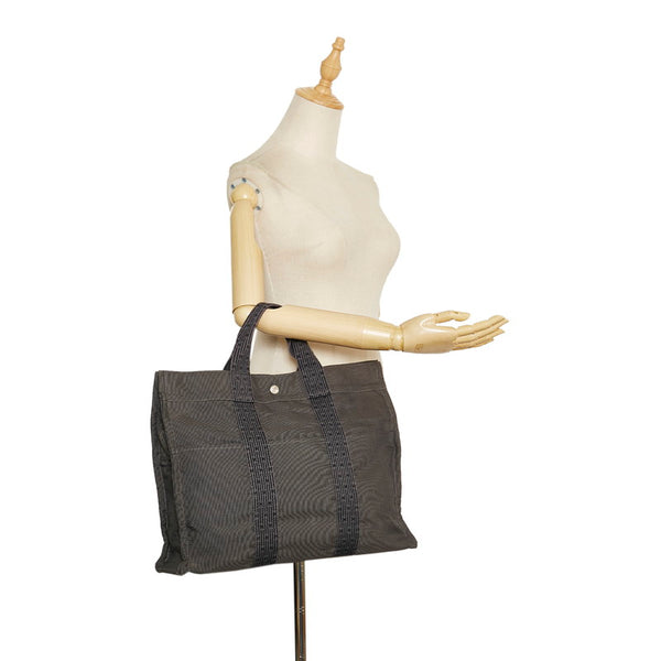 エルメス エールラインMM トートバッグ ハンドバッグ グレー キャンバス メンズ HERMES 【中古】