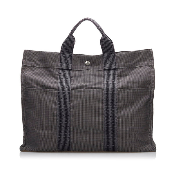 エルメス エールラインMM トートバッグ ハンドバッグ グレー キャンバス メンズ HERMES 【中古】
