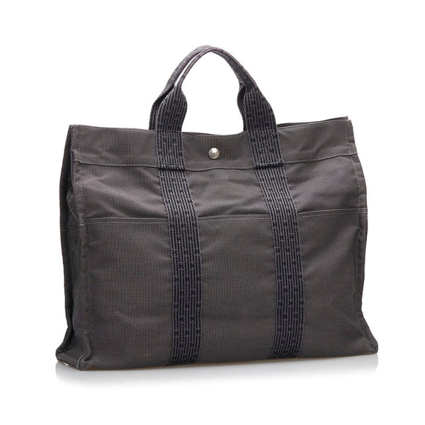 エルメス エールラインMM トートバッグ ハンドバッグ グレー キャンバス メンズ HERMES 【中古】