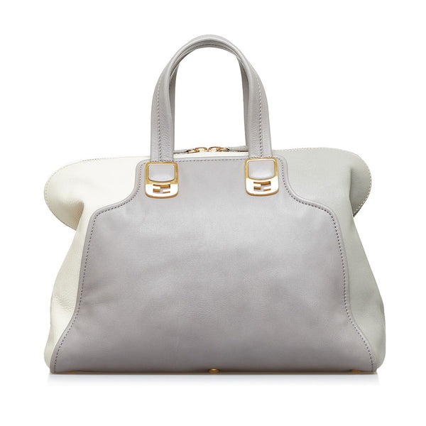 フェンディ カメレオン ハンドバッグ ショルダーバッグ 2WAY 8BL110 グレー ホワイト レザー レディース FENDI 【中古】