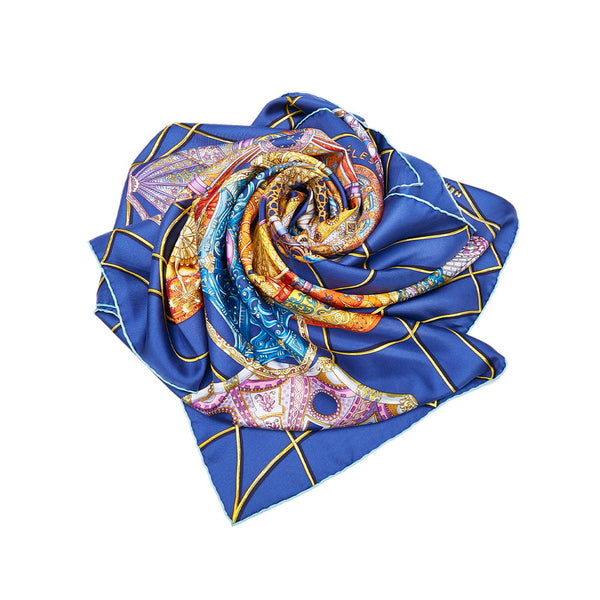 エルメス カレ90 LES DOMES CELESTES 天のドーム スカーフ ブルー シルク レディース HERMES 【中古】
