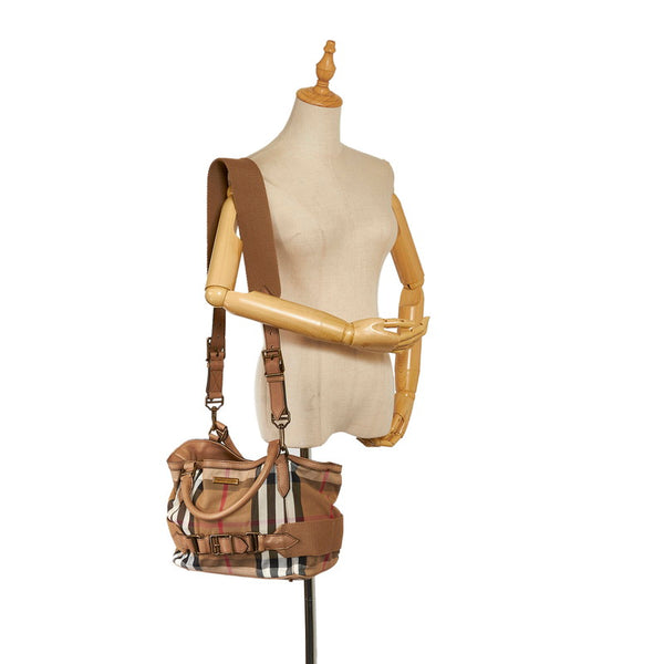 バーバリー ノバチェック ハンドバッグ ショルダーバッグ 2WAY ベージュ キャンバス レザー レディース BURBERRY 【中古】