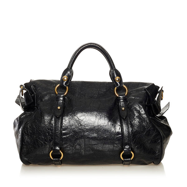ミュウミュウ VITELLO LUX サイドリボン ハンドバッグ ショルダーバッグ 2WAY RT0515 ブラック レザー レディース MIUMIU 【中古】
