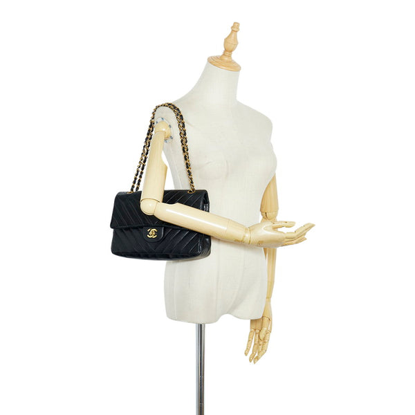 シャネル Vステッチ ココマーク チェーン ショルダーバッグ ブラック レザー レディース CHANEL 【中古】