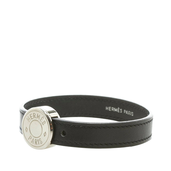 エルメス セリエ ルーピング ブレスレット バングル 替えバンド付 ブラック オレンジ シルバー レザー レディース HERMES 【中古】