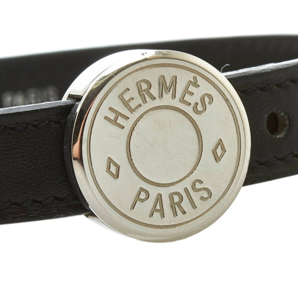 エルメス セリエ ルーピング ブレスレット バングル 替えバンド付 ブラック オレンジ シルバー レザー レディース HERMES 【中古】