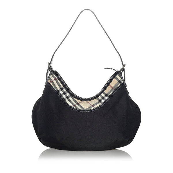 バーバリー ノバチェック ワンショルダーバッグ ブラック ベージュ キャンバス レザー レディース BURBERRY 【中古】